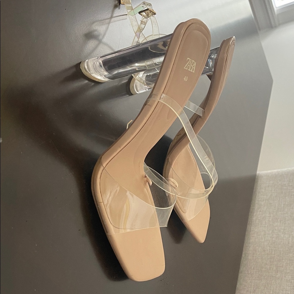 Zara Nude and Clear Strap Heels